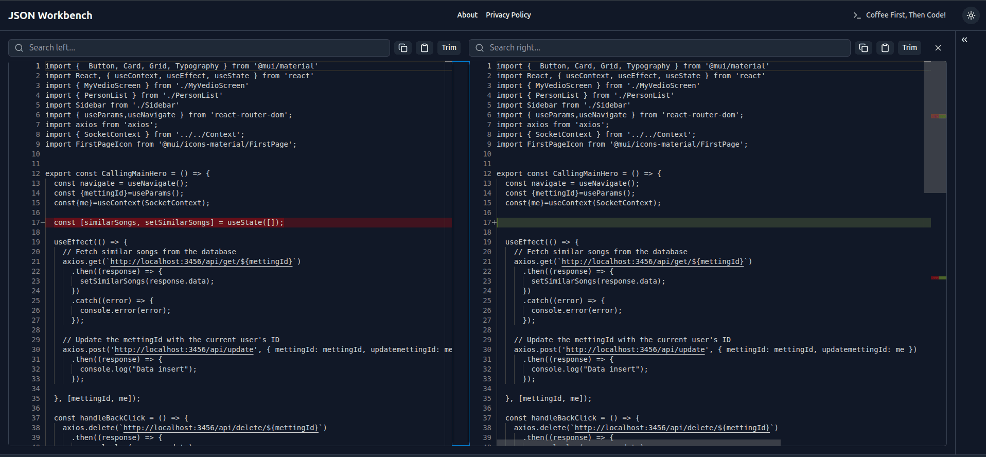 File Comparison Interface
