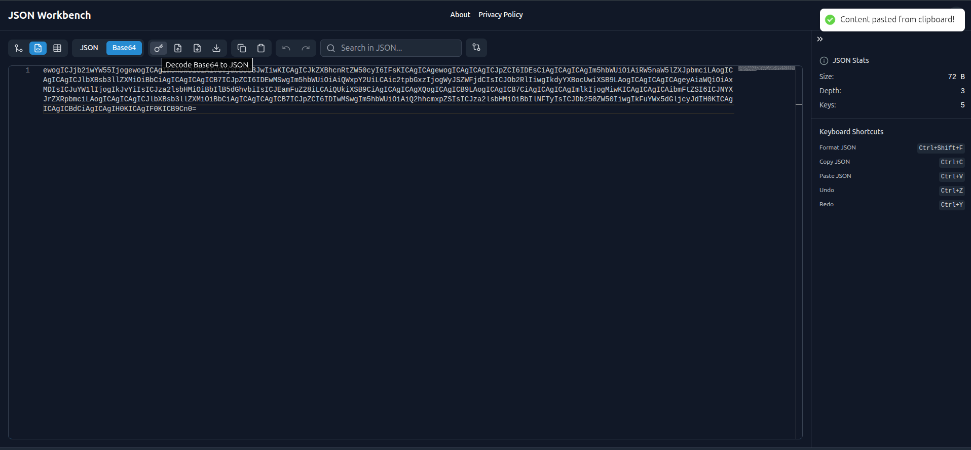 Base64 Encoder & Decoder Online | JSON Workbench